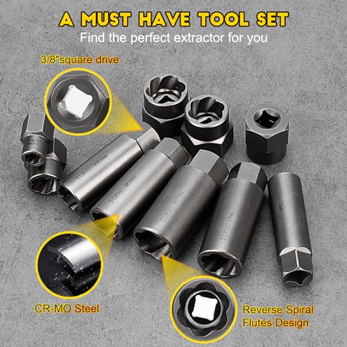 Topec Deep Bolt Extractor Set 28PCS, 3/8" Drive Bolt Extractor Kit, Spark Plug Extractor Socket Set, Lug Nut Removal Tool for Stripped, Broken, Rounded Bolts Lug Nut Stud Remove - Image 5