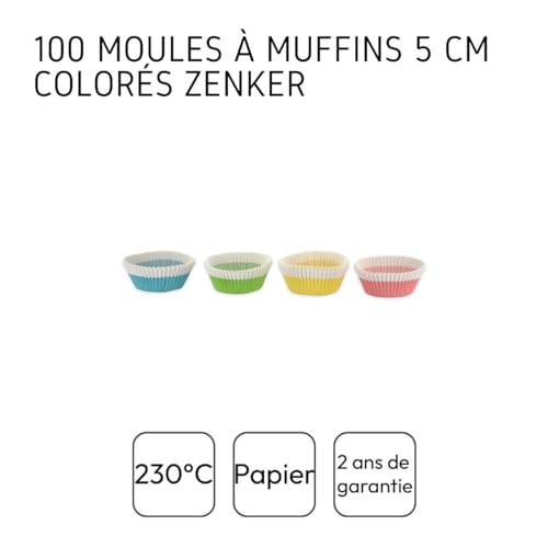 Zenker Food-Grade Non-Stick Muffin Baking Papers | Rust Resistant | Ideal for Baking Muffins, Cookies & Brownies | Hygienic & Easy to Use | Non-Toxic & Eco-Friendly - Pack of 100, Multicolour - Image 4