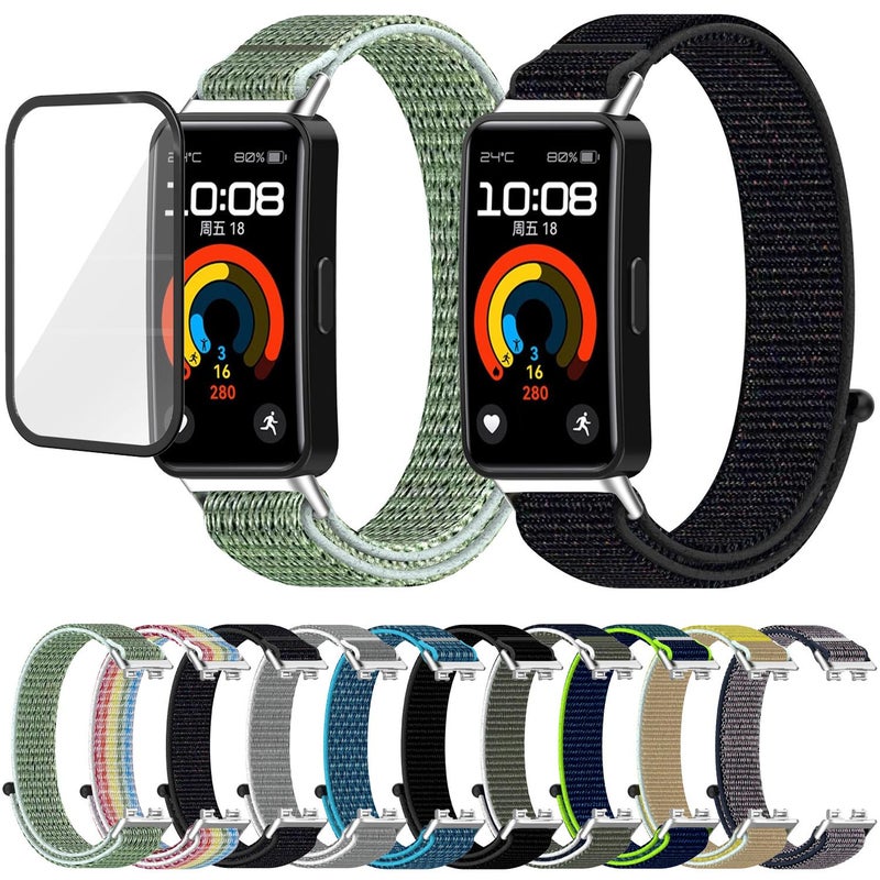 erorex For Huawei Band 8 / 8 Nfc Nylon Hook And Loop Fastener Watch Band With 3D Curved Film(Midnight Blue) - Image 5