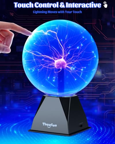 Theefun Blue Plasma Ball: 8 Inch Huge Plasma Globe Birthday Gifts Touch & Sound Sensitive Plasma Ball Lamp Electric Ball Lightning Novelty Light for Parties, Home, Prop, Room Decoration - Image 3