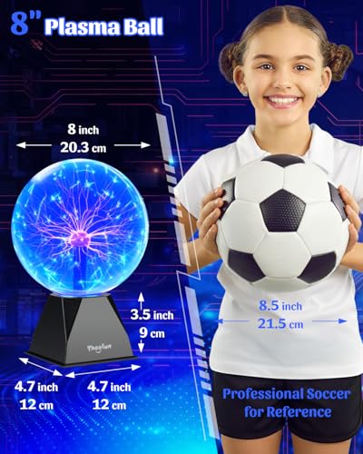 Theefun Blue Plasma Ball: 8 Inch Huge Plasma Globe Birthday Gifts Touch & Sound Sensitive Plasma Ball Lamp Electric Ball Lightning Novelty Light for Parties, Home, Prop, Room Decoration - Image 5