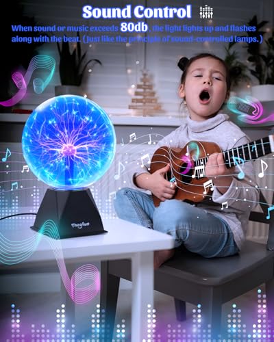 Theefun Blue Plasma Ball: 8 Inch Huge Plasma Globe Birthday Gifts Touch & Sound Sensitive Plasma Ball Lamp Electric Ball Lightning Novelty Light for Parties, Home, Prop, Room Decoration - Image 2
