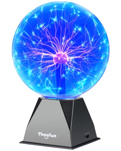 Theefun Blue Plasma Ball: 8 Inch Huge Plasma Globe Birthday Gifts Touch & Sound Sensitive Plasma Ball Lamp Electric Ball Lightning Novelty Light for Parties, Home, Prop, Room Decoration - Image 1