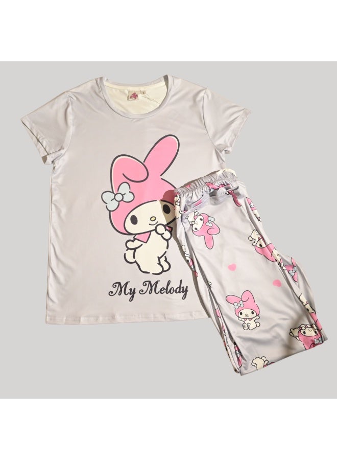 هالو كيتي طقم بيجامة نسائي بأكمام قصيرة من ماي ميلودي، بوليستر حريري - Image 1