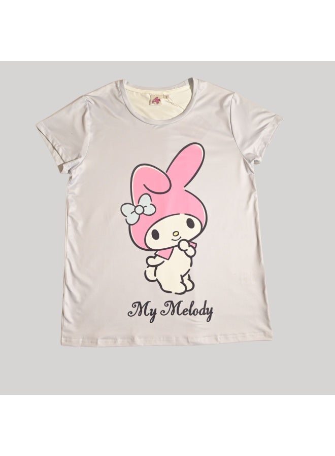 هالو كيتي طقم بيجامة نسائي بأكمام قصيرة من ماي ميلودي، بوليستر حريري - Image 2