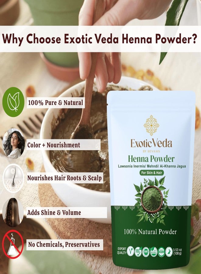 Exotic Veda Henna Powder 100g – 100% Pure Natural Henna for Hair Dye & Mehndi Powder, Triple-Sifted, Chemical-Free, Herbal Hair Coloring, Long-Lasting Vibrant Color, Freshly Packed - Image 5
