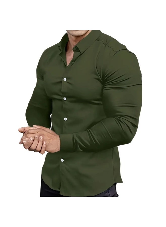 NIBEMINENT Men's Dress Shirts Long Sleeve Wrinkle Free Stretch Business Casual Wedding Button Down Shirt - Image 1