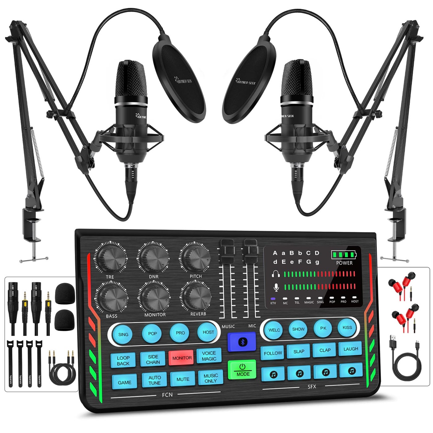 HaynerSeek Podcast Equipment Bundle for 2 DJ Mixer with 35mm Diaphragm Condenser Microphone for Live Streaming Podcast RecordingGaming Youtube TikTok PC Smartphone