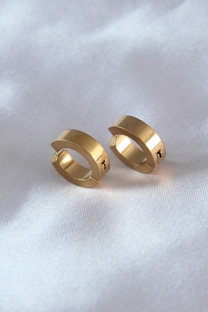 Ema Steel Gold Color Compressed Men's Earrings  - Image 1