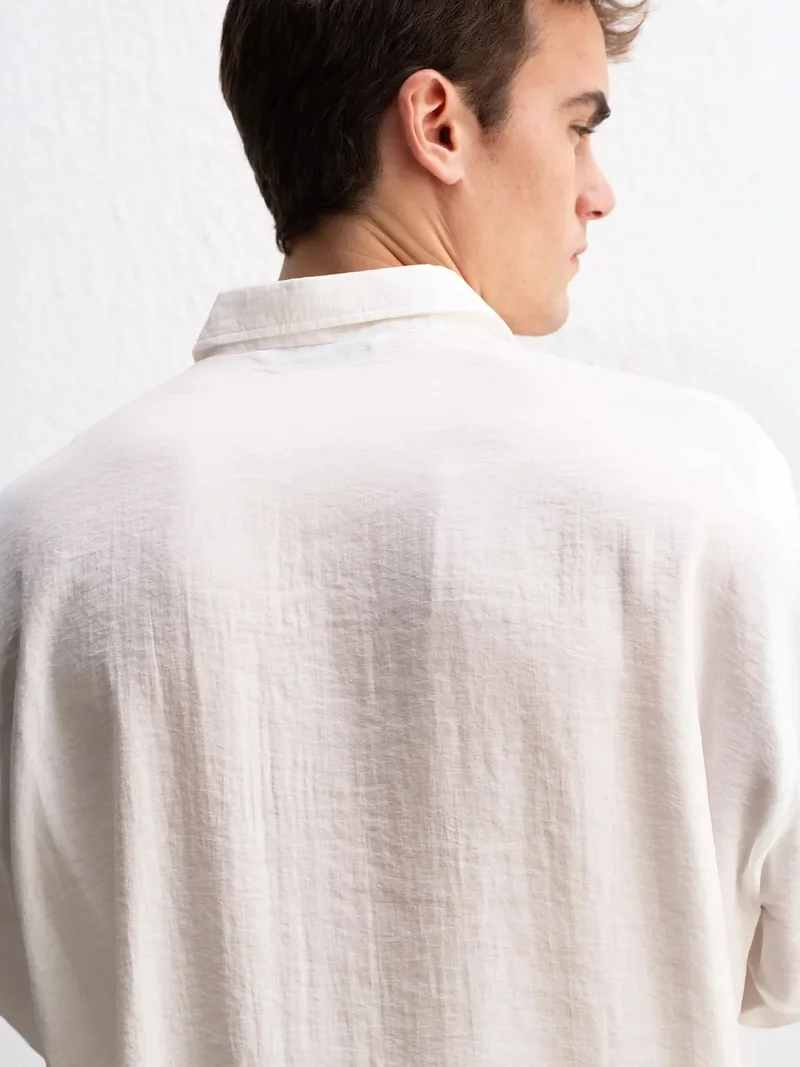 Giesto White GIESTO Oversize Düğmeli Modal Gömlek for Men | Best Price UAE