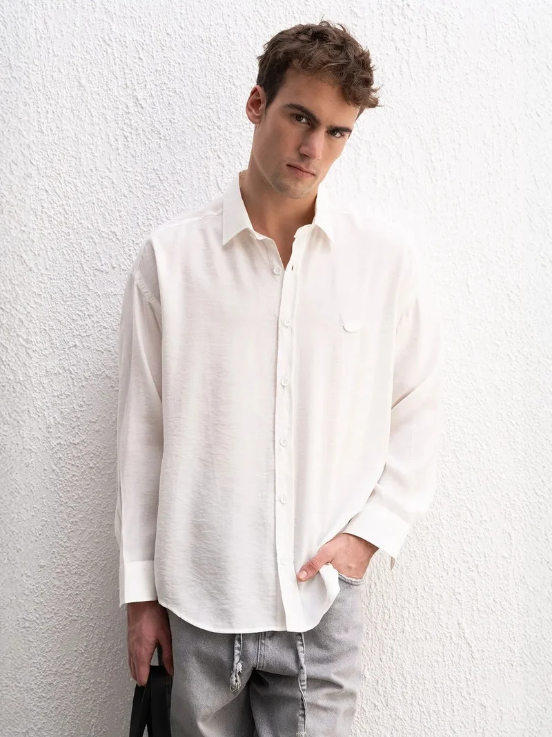 Giesto White GIESTO Oversize Düğmeli Modal Gömlek for Men | Best Price UAE