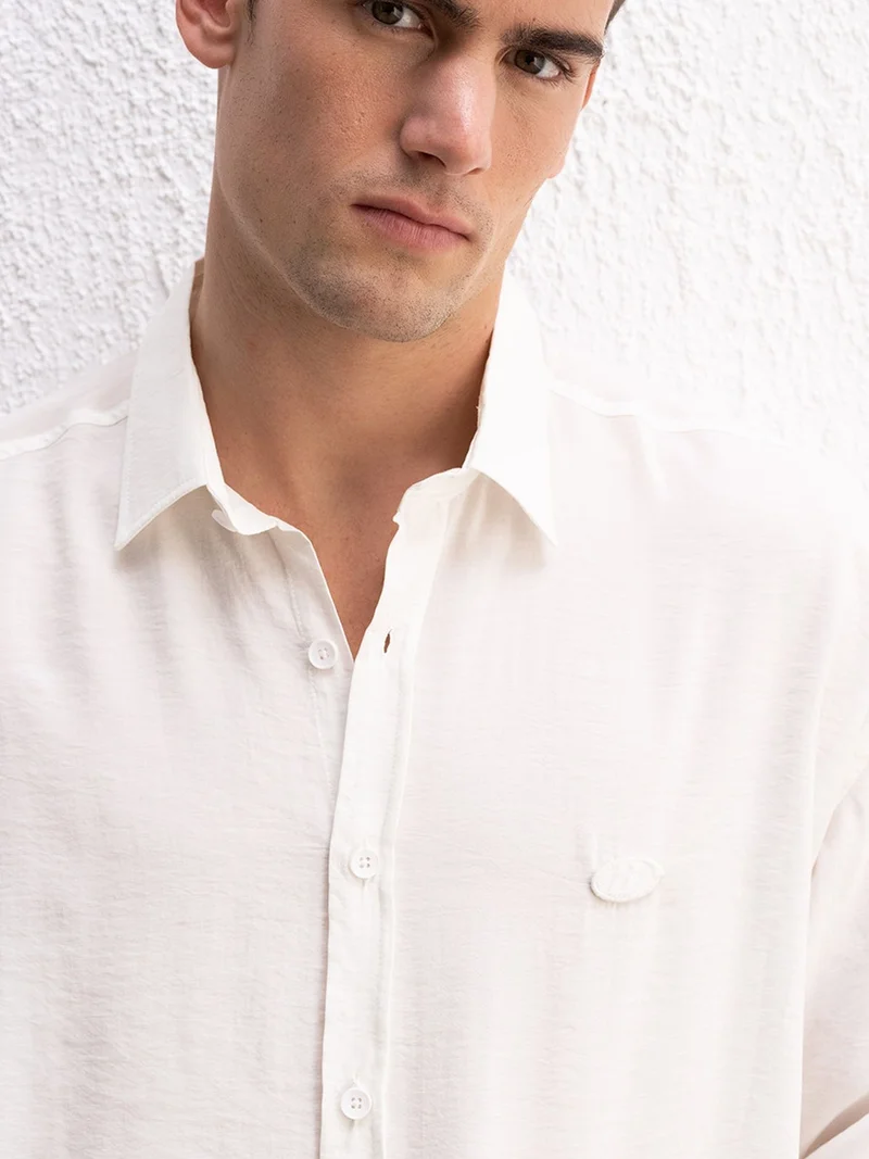 Giesto White GIESTO Oversize Düğmeli Modal Gömlek for Men | Best Price UAE