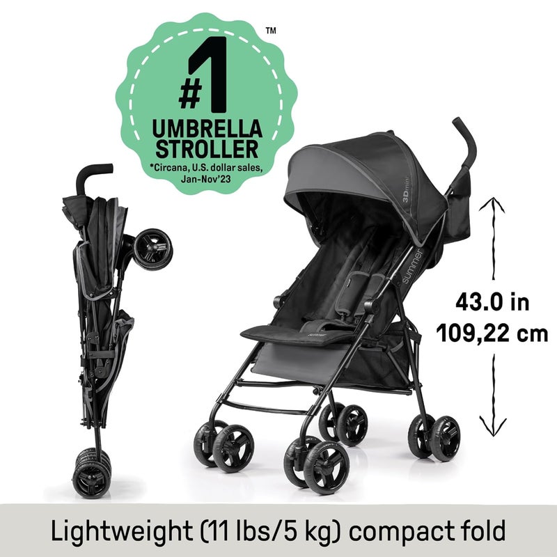 ingenuity Summer by Ingenuity 3D Mini Convenience Stroller  Lightweight Stroller with Compact Fold MultiPosition Recline Canopy with Pop Out Sun Visor and More  Umbrella Stroller for Travel and More Gray - Image 2