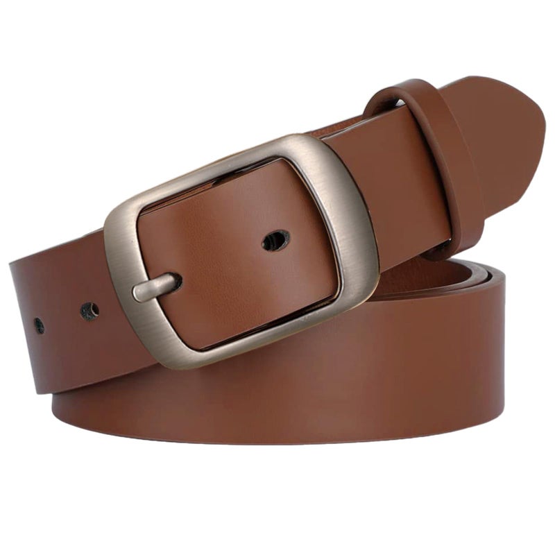 SUOSDEY Women Belts For Jeans Dresses Pants Ladies Light Coffee Belt Leather Waist Belt with Elegant Buckle Width 1.3" - Image 1