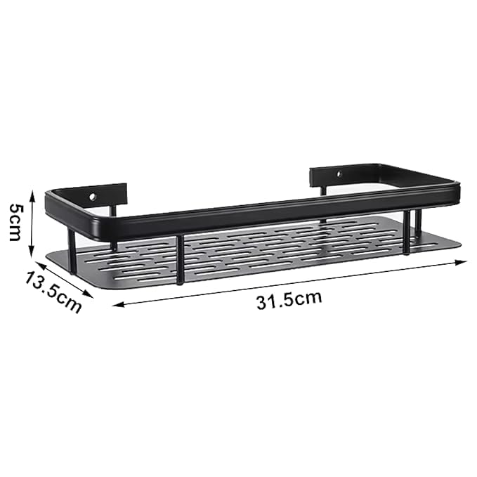 Kesrin Multipurpose Bathroom Kitchen Shelf Rack Wall Mounted Bathroom Shelf for Space Saving Punch FreeNoDrill Wall Shelves Durable Wall Stand Black Black 1 Count - Image 2
