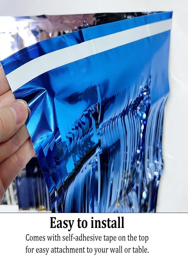 Blukey Set of 2 Metallic Foil Fringe Table Skirt 29x108 Inch Tinsel Disposable Skirting for Parade Floats Trailer, Mardi Gras Party, Birthday, Baby Shower, Wedding (Blue) - Image 3