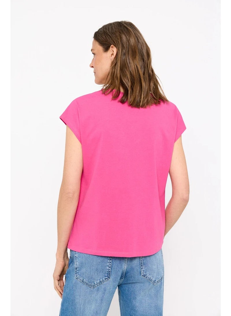 CORTEFIEL Women's Pink Embroidered Floral V-Neck T-Shirt, 100% Cotton - Image 3