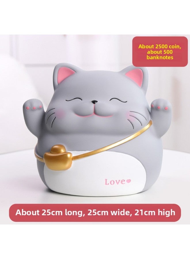 Rabbit Year Piggy Bank Children's Toy Piggy Bank Men's And Women's Gift Coin Box Piggy Bank Worker Vinyl Craft-Color:Dull Cat Gray Large Size  - Image 1