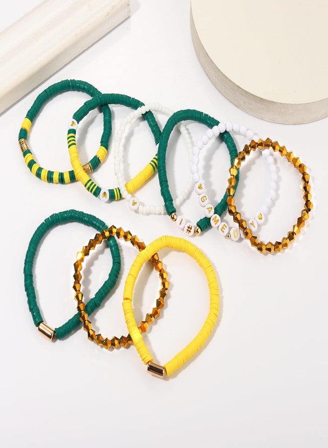 VOGUEKNOCK 9 Pack Game Day Bracelets for Women Stackable Heishi Beaded Stretch Bracelet Football Sport Fan Bracelet Sports Game Team Jewelry Accessories Gifts Green Yellow - Image 5