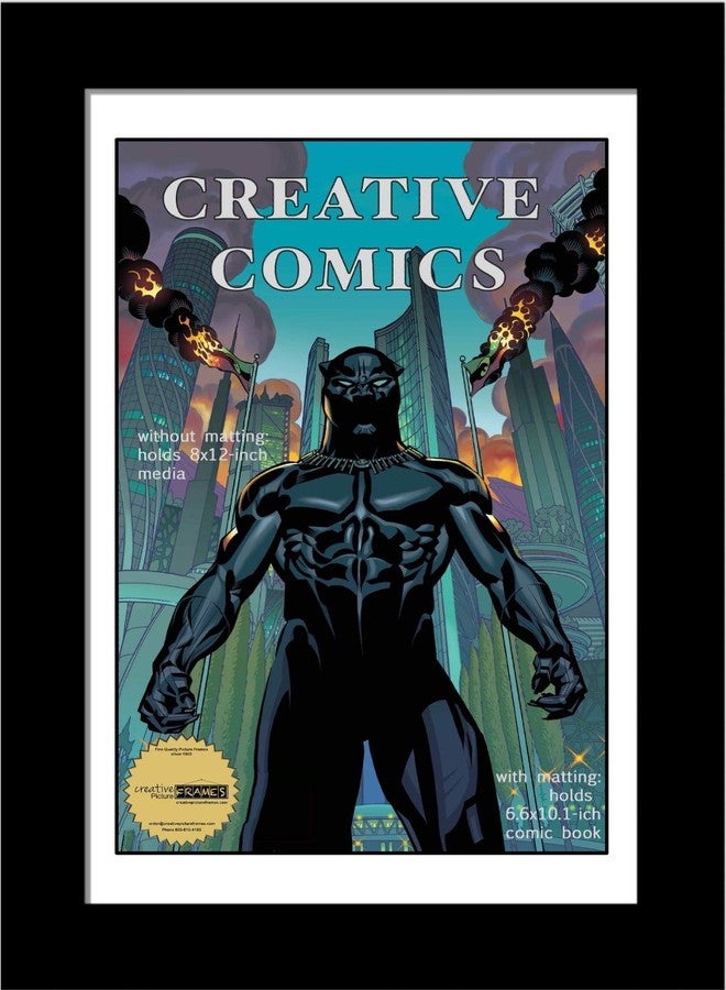 Creative Picture Frames [8x12bk-w] Collectors Art Comic Book Frame with White Mat, Insert for 6.6x10.1 Comic w/Easel Stand and Wall Hanger - Image 1