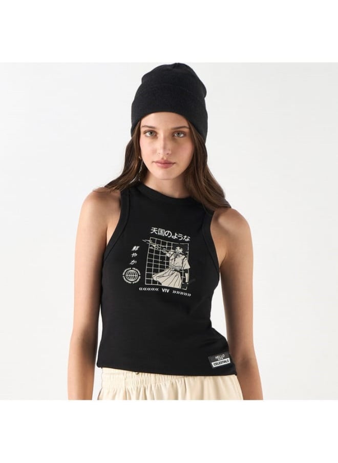 SP Characters - Anime Print Sleeveless Tank Top with Crew Neck - Image 1