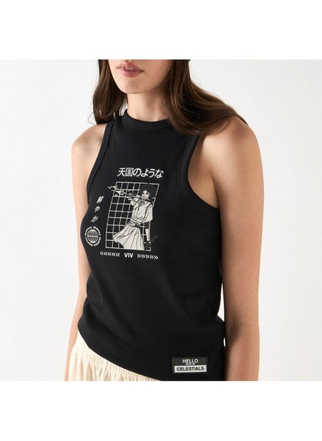 SP Characters - Anime Print Sleeveless Tank Top with Crew Neck - Image 1