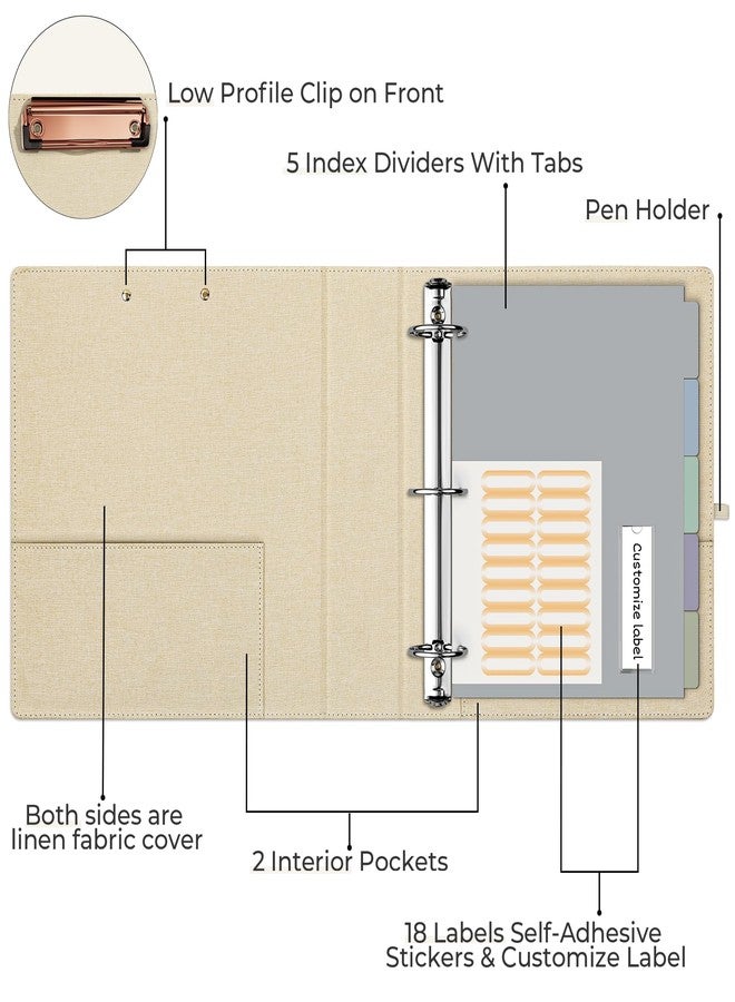 EYROZILL 3 Ring Binder 2 Inch, Binder for Letter Size (11" x 8.5") with 5 Tab Dividers, File Folder Labels and Low Profile Clipboards, Tulip White - Image 2