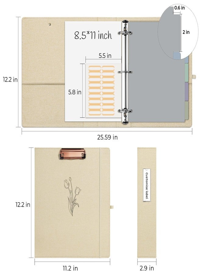 EYROZILL 3 Ring Binder 2 Inch, Binder for Letter Size (11" x 8.5") with 5 Tab Dividers, File Folder Labels and Low Profile Clipboards, Tulip White - Image 5