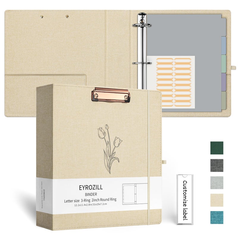EYROZILL 3 Ring Binder 2 Inch, Binder for Letter Size (11" x 8.5") with 5 Tab Dividers, File Folder Labels and Low Profile Clipboards, Tulip White - Image 1
