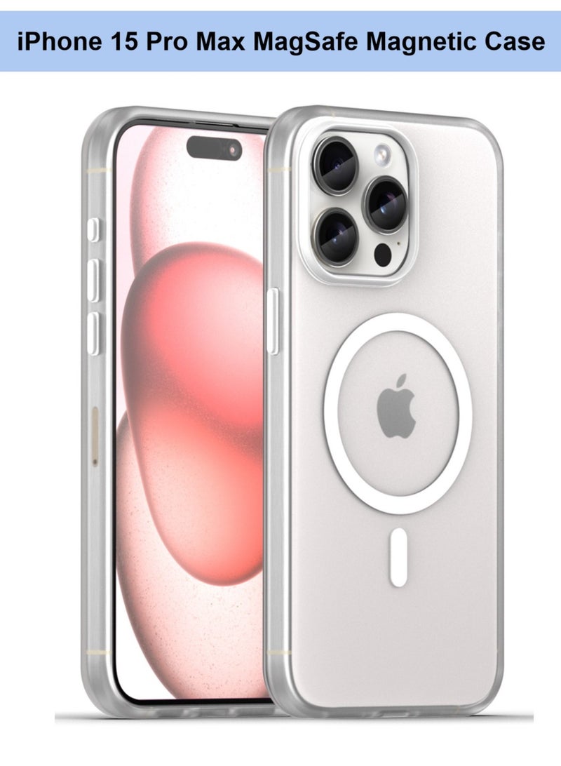 Abania iPhone 15 Pro Max Case with MagSafe, Translucent Matte White, Slim Military-Grade Shockproof, Anti-Yellow Anti-Fingerprint iPhone 15 Pro Max Cover Compatible with MagSafe Accessories - Image 1