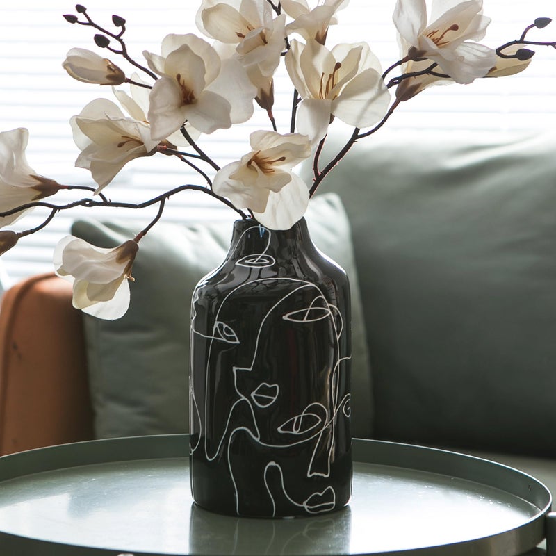Kimdio Ceramic Vase Set, 2pcs Black and White Abstract Irregular Design Flower Vases, Modern Home Decor Living Room Decor Minimalist Decorative Vase for Pampas Grass - Image 4