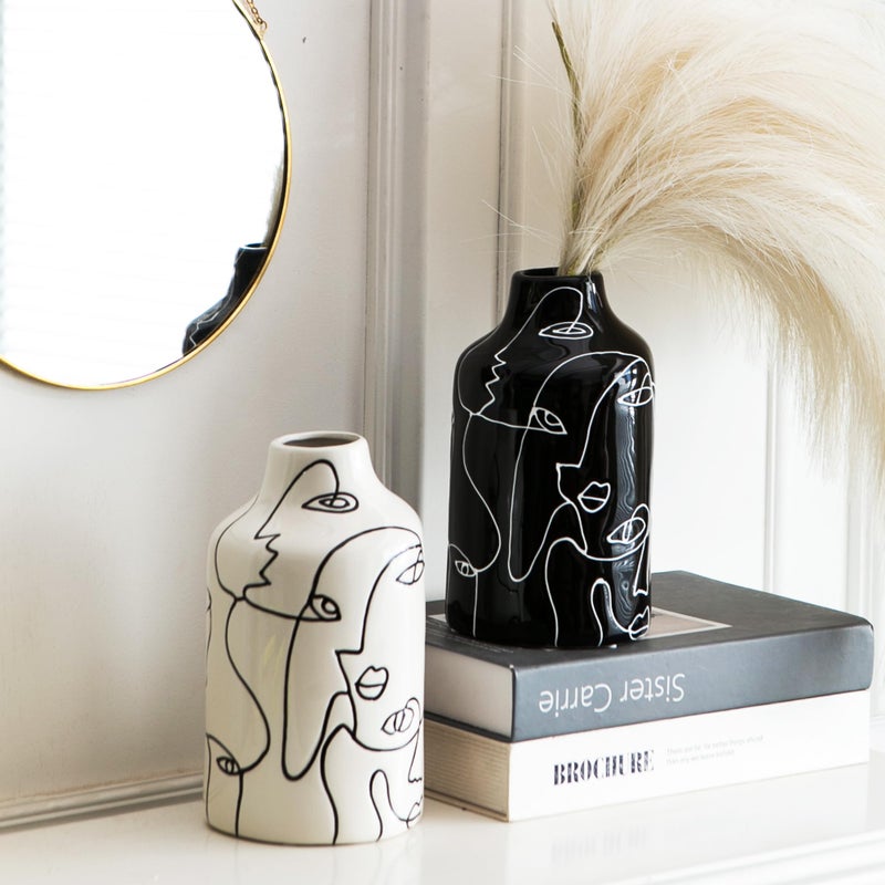 Kimdio Ceramic Vase Set, 2pcs Black and White Abstract Irregular Design Flower Vases, Modern Home Decor Living Room Decor Minimalist Decorative Vase for Pampas Grass - Image 5