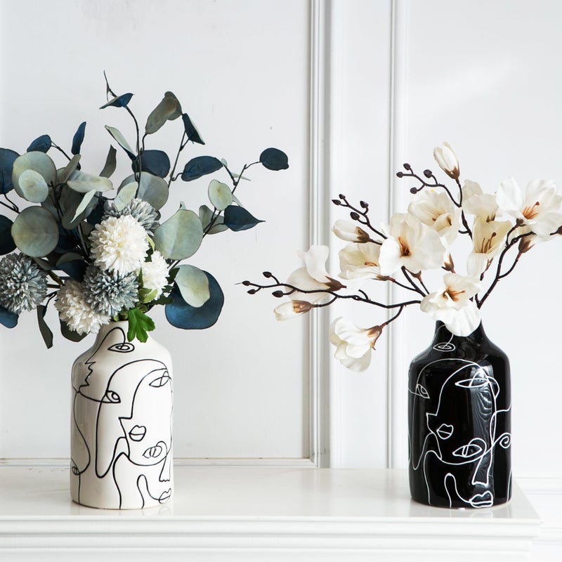 Kimdio Ceramic Vase Set, 2pcs Black and White Abstract Irregular Design Flower Vases, Modern Home Decor Living Room Decor Minimalist Decorative Vase for Pampas Grass - Image 3