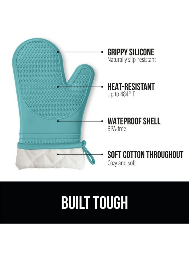 Gorilla Grip GORILLA GRIP Heat Resistant Durable Silicone Oven Mitts, BPA-Free Protective Grilling Potholders, Soft Cotton Lining, Flexible Waterproof Cooking Mitt Set, Kitchen Home Essentials, 12.5x8.3, Turquoise  - Image 2