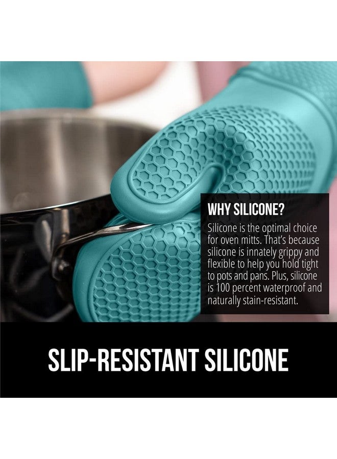 Gorilla Grip GORILLA GRIP Heat Resistant Durable Silicone Oven Mitts, BPA-Free Protective Grilling Potholders, Soft Cotton Lining, Flexible Waterproof Cooking Mitt Set, Kitchen Home Essentials, 12.5x8.3, Turquoise  - Image 3