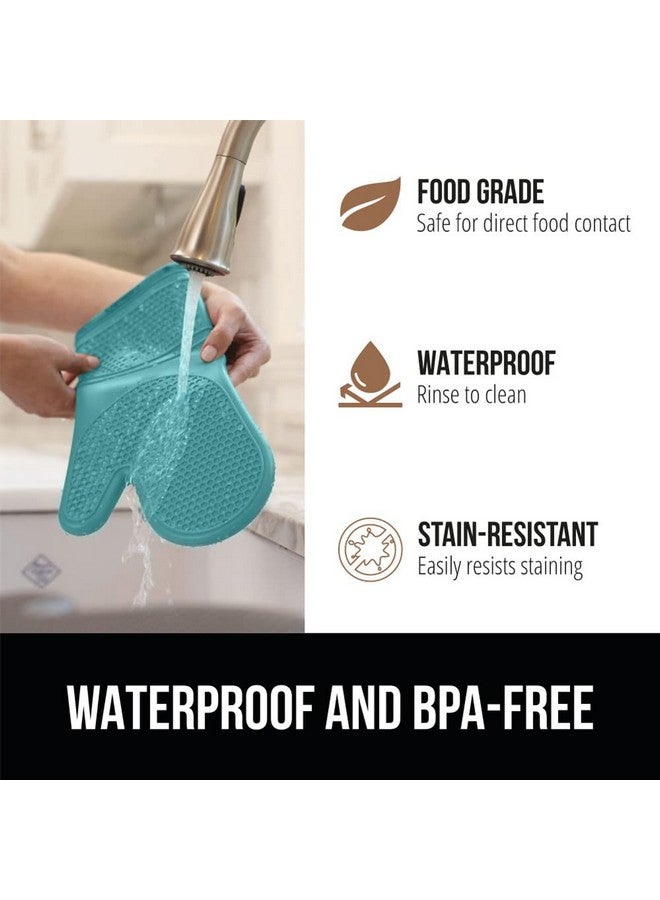 Gorilla Grip GORILLA GRIP Heat Resistant Durable Silicone Oven Mitts, BPA-Free Protective Grilling Potholders, Soft Cotton Lining, Flexible Waterproof Cooking Mitt Set, Kitchen Home Essentials, 12.5x8.3, Turquoise  - Image 5
