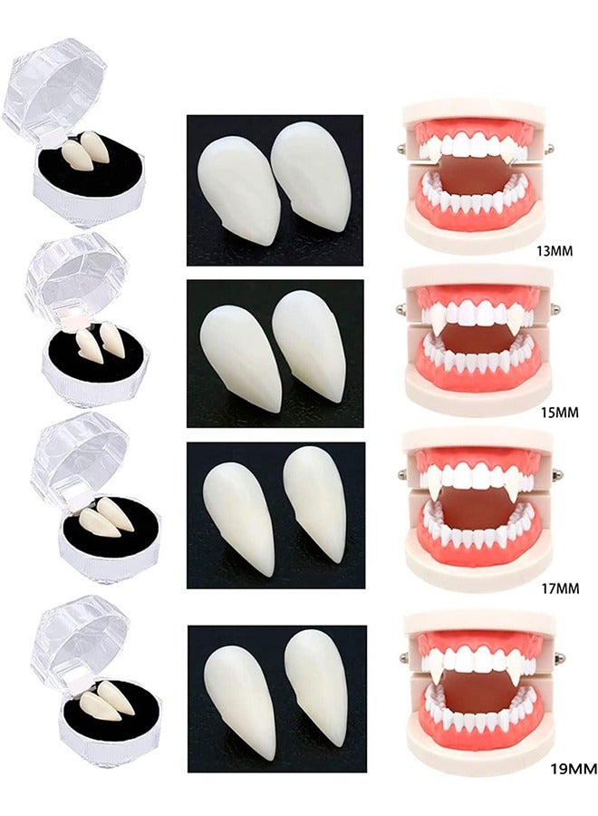 JCB CHIC 4 أزواج من أسنان مصاصي الدماء، وأنياب مصاصي الدماء، و4 أحجام من الأسنان التنكرية مع أنبوب واحد من كريات الأسنان اللاصقة لدعم الحفلات التنكرية، وحفلات الهالوين - Image 2
