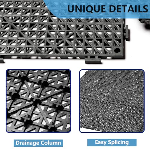 EVANCENT 8Pack Drainage Interlocking Floor Tiles, Non-Slip Pool Deck Drain Tiles for Flooring, Soft PVC Splicing Modular Cushion Mats, Rubber Floor Tiles with Holes for Shower Basement Garage Shed - Image 3
