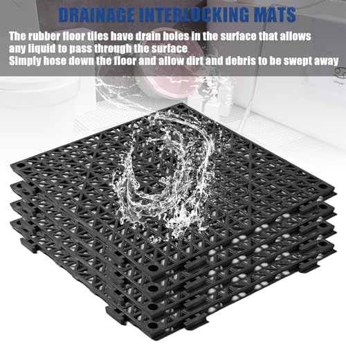EVANCENT 8Pack Drainage Interlocking Floor Tiles, Non-Slip Pool Deck Drain Tiles for Flooring, Soft PVC Splicing Modular Cushion Mats, Rubber Floor Tiles with Holes for Shower Basement Garage Shed - Image 5