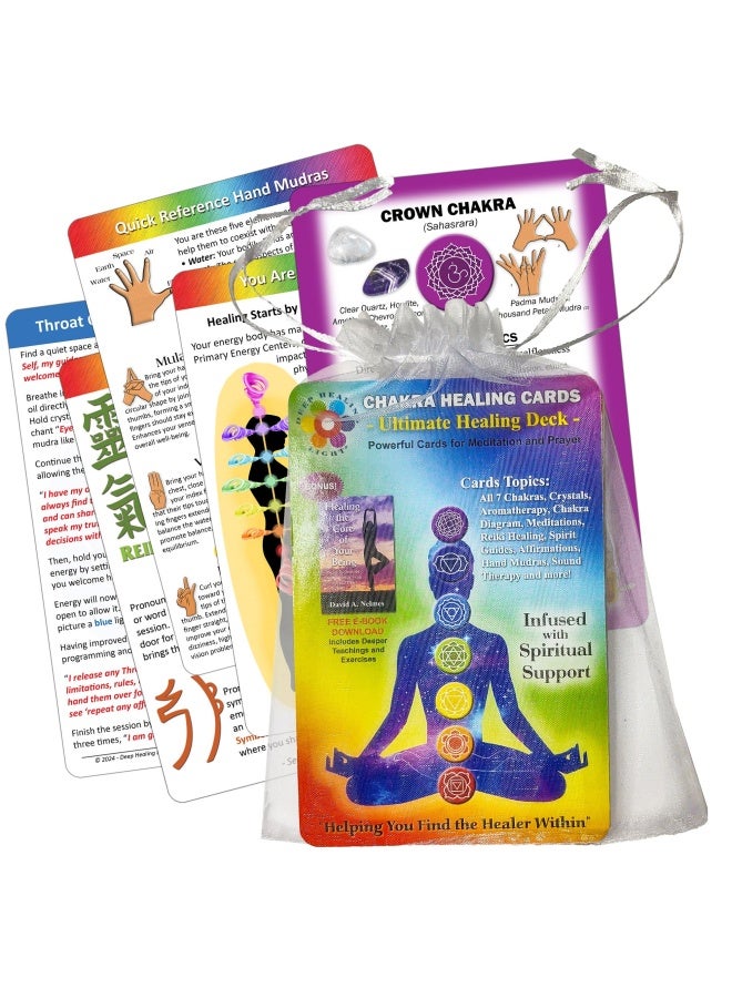 Deck Of 14 Chakra Healing Cards Includes Affirmations Guided Meditation Stones And Crystals Info Spirit Guides Symbols Aromatherapy Quick Reference Cards Reiki Energy Seven Chakras - Image 1