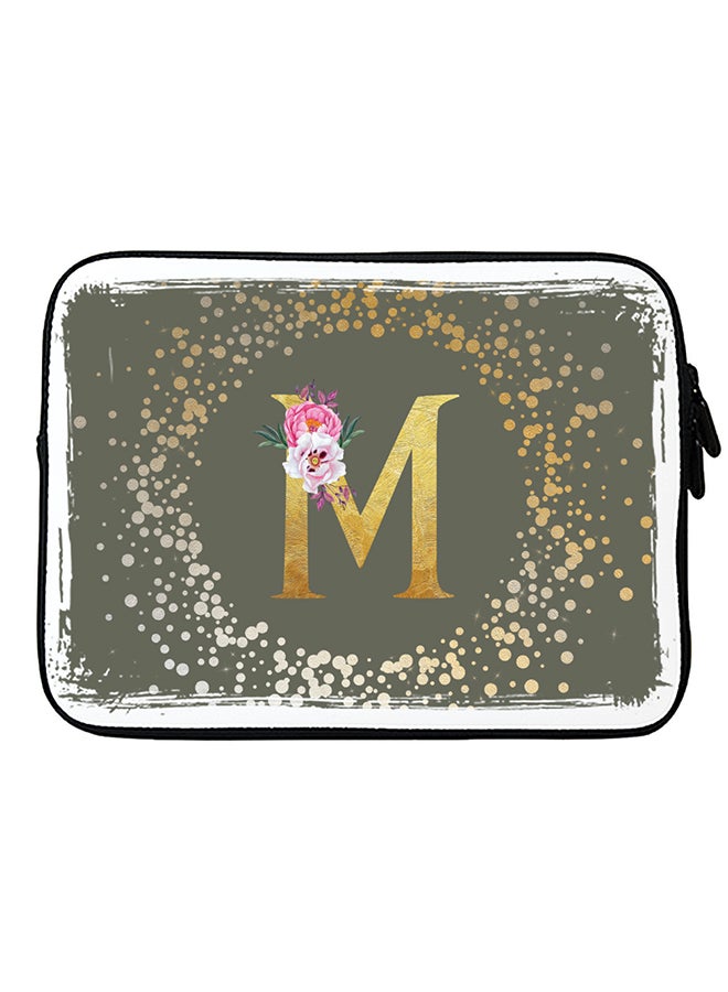 Stylizedd Laptop Sleeve Bag for Macbook 13, 14, 15, 16 inch- Custom Monogram Initial Letter Floral Pattern Alphabet - M  (Olive Green) - Image 1