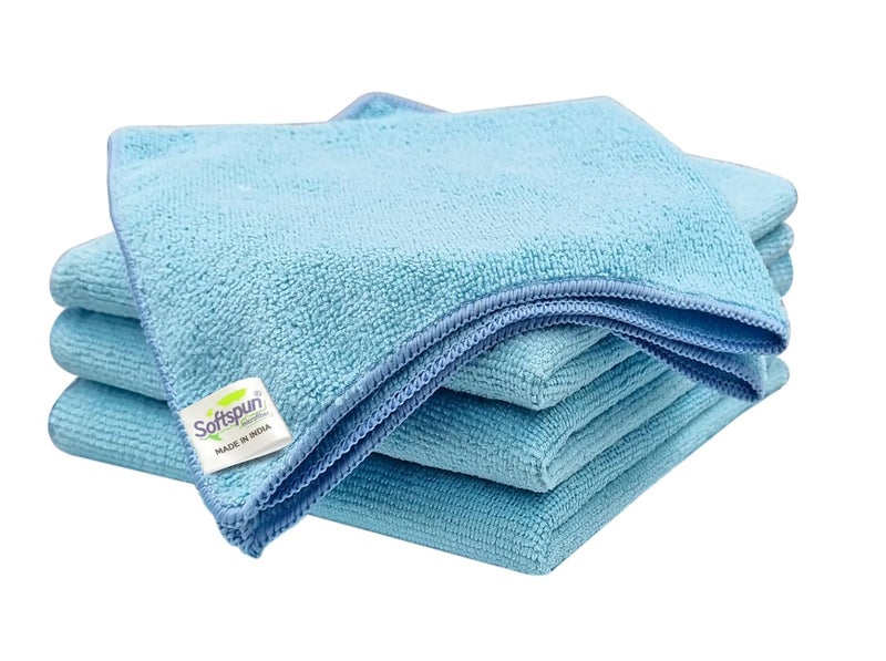 SOFTSPUN Microfiber Cleaning Cloths 4pcs 30x40cms 220 GSM Sky Blue Highly Absorbent Lint and Streak Free Multi Purpose Wash Cloth for Kitchen Car Window Stainless Steel Silverware - Image 1