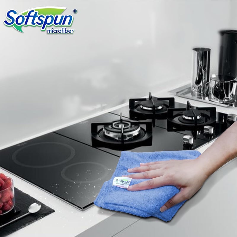 SOFTSPUN Microfiber Cleaning Cloths 4pcs 30x40cms 220 GSM Sky Blue Highly Absorbent Lint and Streak Free Multi Purpose Wash Cloth for Kitchen Car Window Stainless Steel Silverware - Image 3