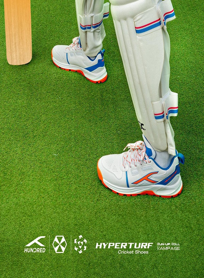 HUNDRED HyperTurf Cricket Shoes | TerraSpike Rubber Studs | Embedded Support Plate for Stability | Lightweight & Durable | Ideal for Turf, Ground & Hard Surfaces (White/Blue/Orange ; UK 7) - Image 2