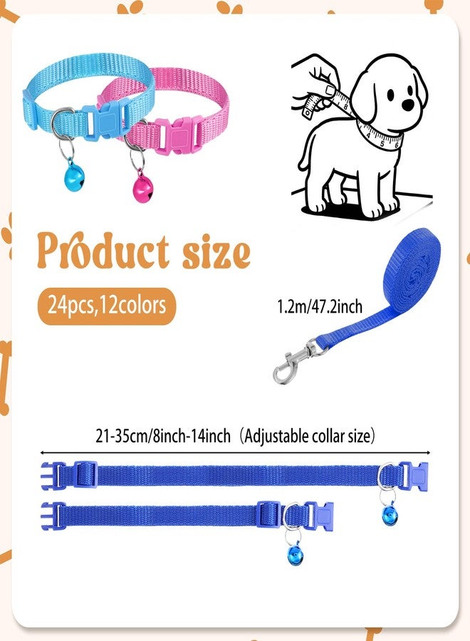 AOZUO 48 Pcs Small Dog Collar and Leash Set, Soft Nylon 8-14 Inch Adjustable Puppy Cat Kitten Collars with Bell Walking Training Rope for Newborn Small Pet (Multicolor, Solid Pattern) - Image 2