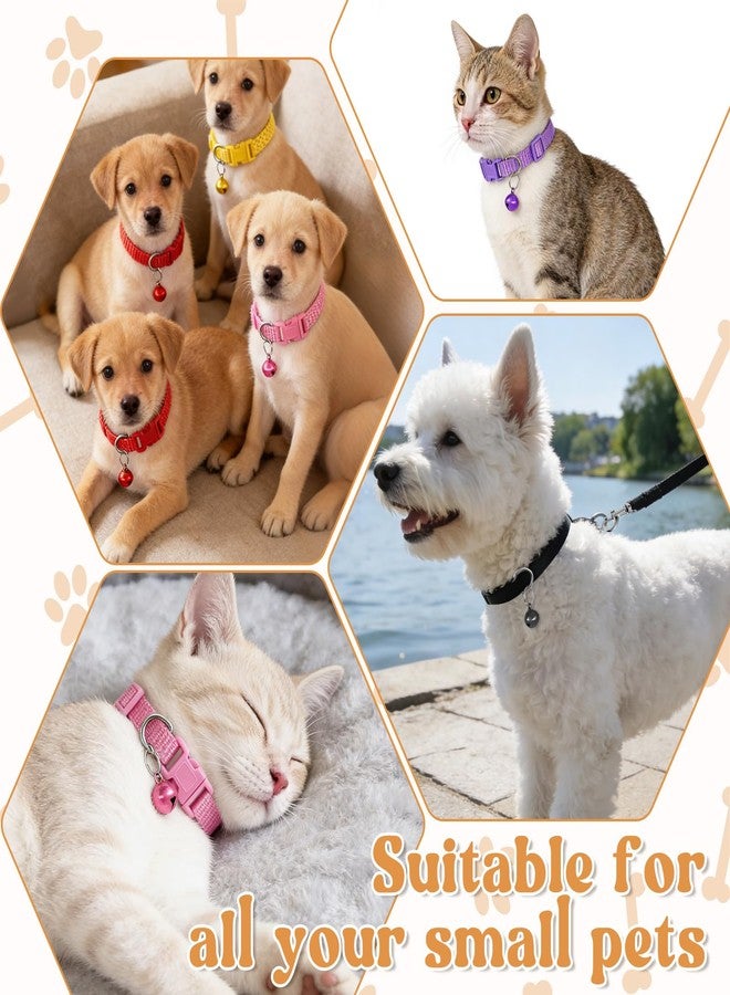 AOZUO 48 Pcs Small Dog Collar and Leash Set, Soft Nylon 8-14 Inch Adjustable Puppy Cat Kitten Collars with Bell Walking Training Rope for Newborn Small Pet (Multicolor, Solid Pattern) - Image 3