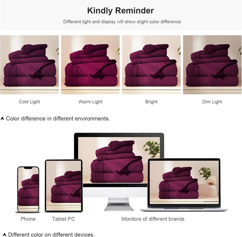 COZYART Burgundy Bath Towel Set 6 Piece, 2 Bath Towels 2 Hand Towels 2 Washcloths, Luxury 100% Turkish Cotton 650GSM Hotel Quality, Soft, Absorbent, Towel Sets for Bathroom - Image 4
