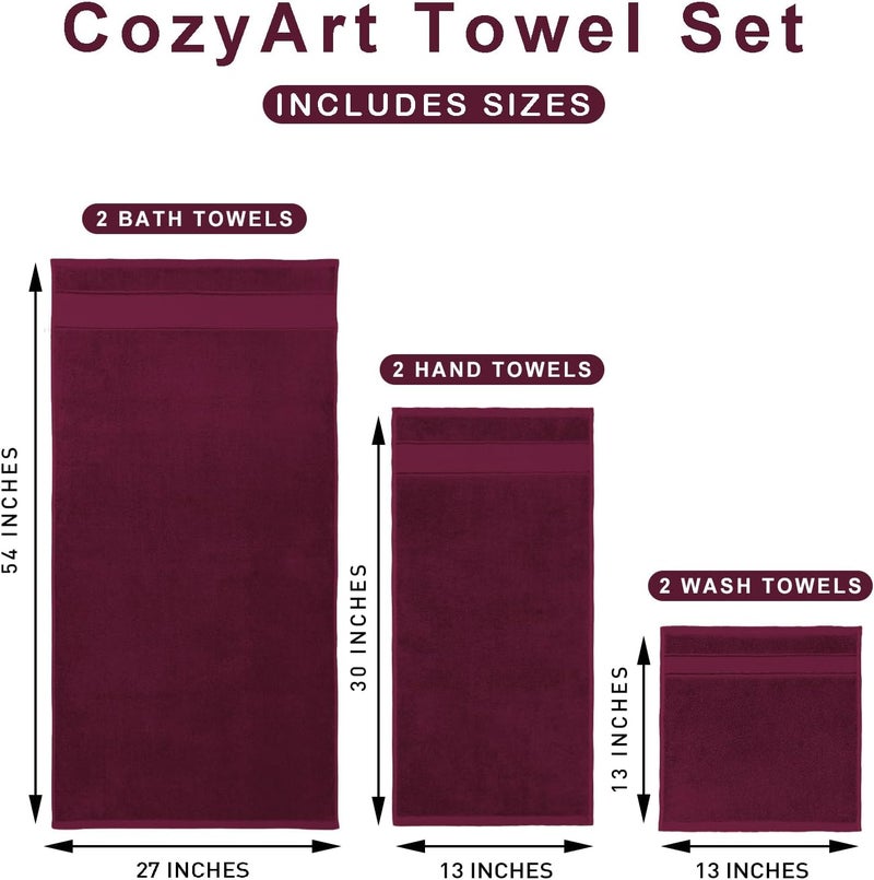 COZYART Burgundy Bath Towel Set 6 Piece, 2 Bath Towels 2 Hand Towels 2 Washcloths, Luxury 100% Turkish Cotton 650GSM Hotel Quality, Soft, Absorbent, Towel Sets for Bathroom - Image 5