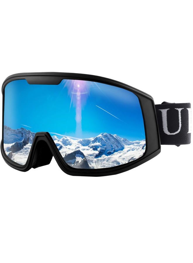 Ukoly Ski/Snowboard Goggles for Men Women, Snow Goggles HD Lens Anti-Fog Coating OTG Design UV400 Protection Windproof (Black Frame Silver HD Lens) - Image 1