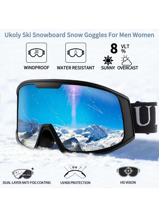 Ukoly Ski/Snowboard Goggles for Men Women, Snow Goggles HD Lens Anti-Fog Coating OTG Design UV400 Protection Windproof (Black Frame Silver HD Lens) - Image 5